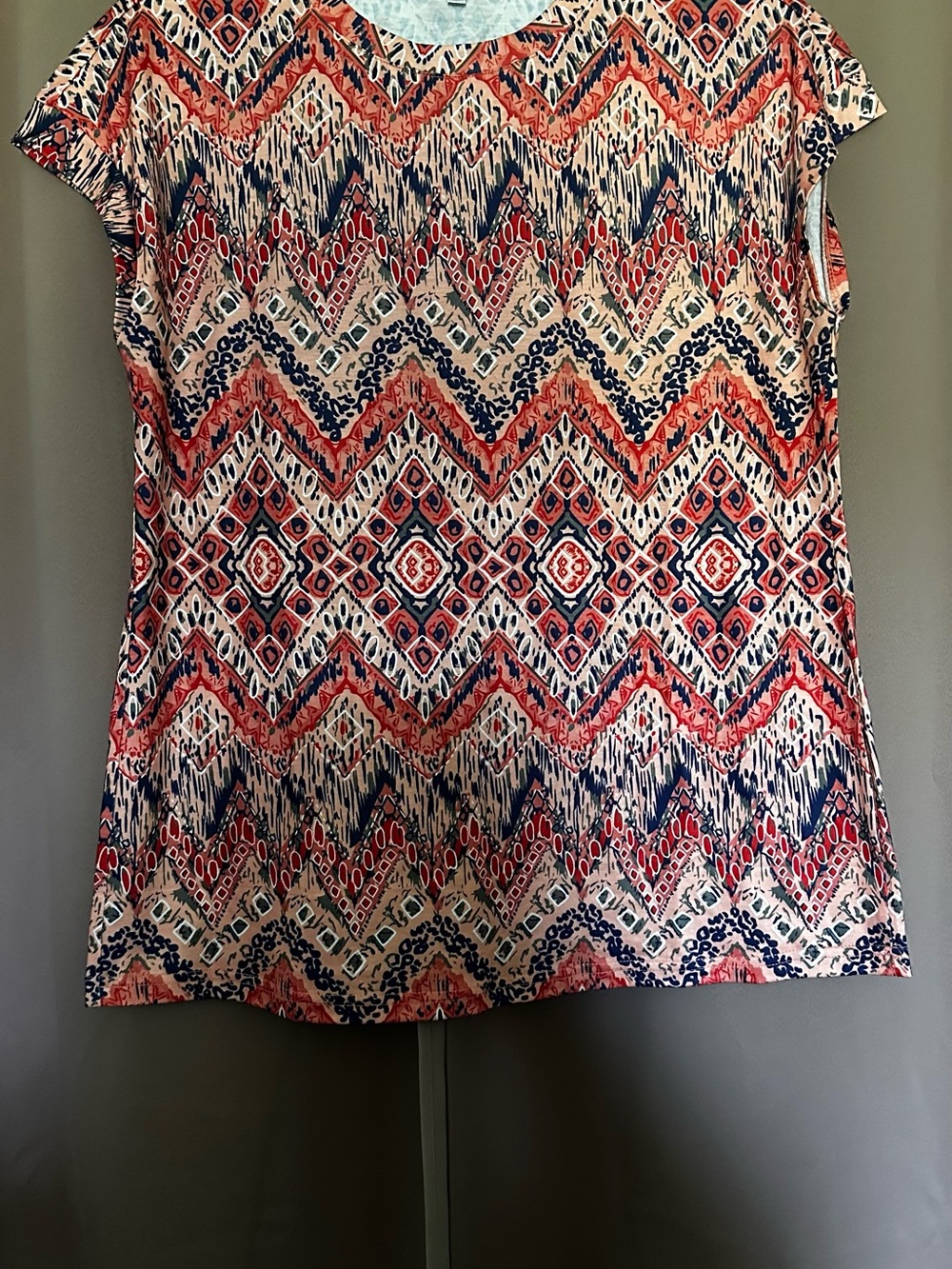 Unlisted Coral and Navy Geometric Short-Sleeve Top